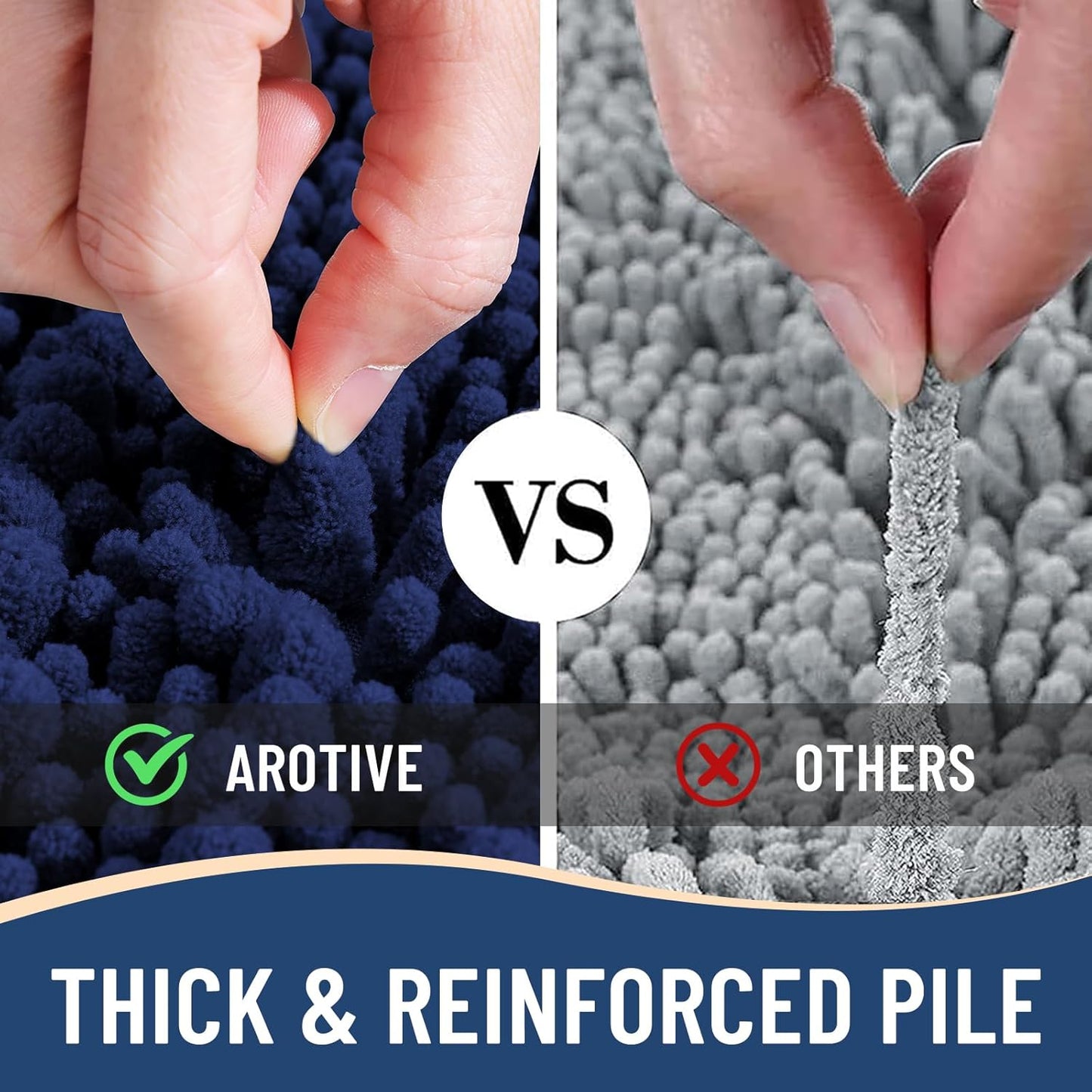 Arotive Luxury Chenille Bathroom Rug Mat, Extra Soft Thick Absorbent Shaggy Bath Rugs, Non-Slip Machine Wash Dry, Plush Bath Mats for Bathroom, Shower and Tub, 47x17, Navy