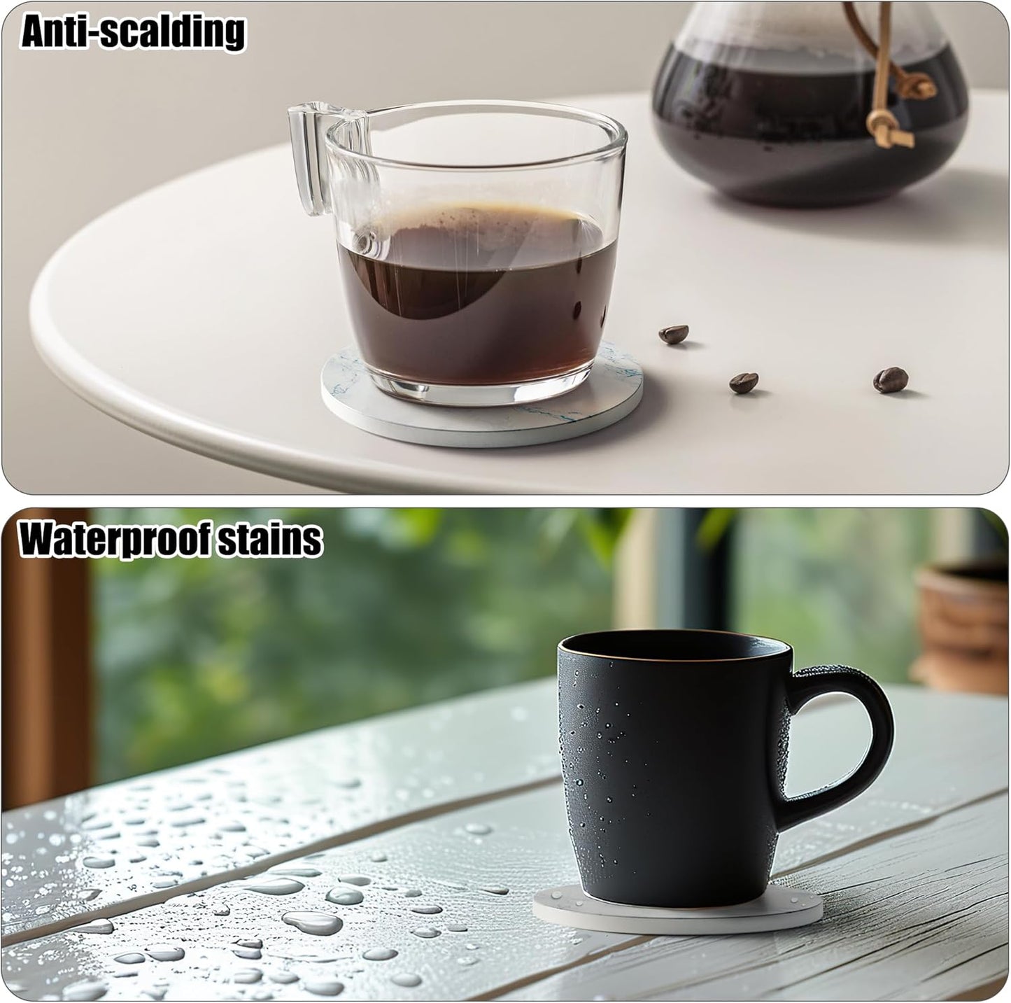 Coasters for Drinks Set of 4, Absorbent Ivory Marble Style with Metal Golden Holder, Ceramic Coaster Set Cup Mat for Home Decor, Bar, Kitchen, Party