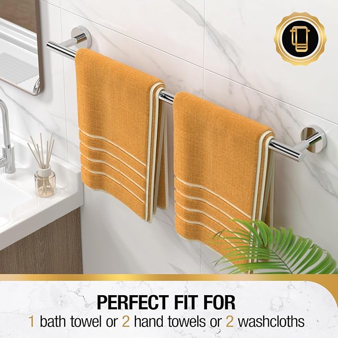 HITSLAM Chrome 25.7 Inch Towel Bar for Bathroom, SUS304 Stainless Steel Bathroom Towel Rack Wall Mounted, Modern Home Decor Bath Towel Holder with Hardware Accessories