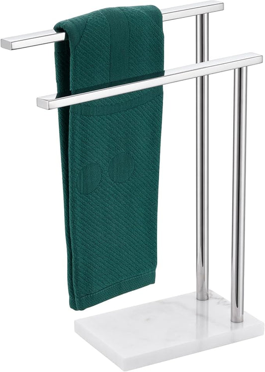 Hand Towel Holder Chrome for Bathrooms Vanity Countertop 2-Tier Towel Rack Free Standing with Thicken Marble Base, Polished Stainless Steel AN7003CH