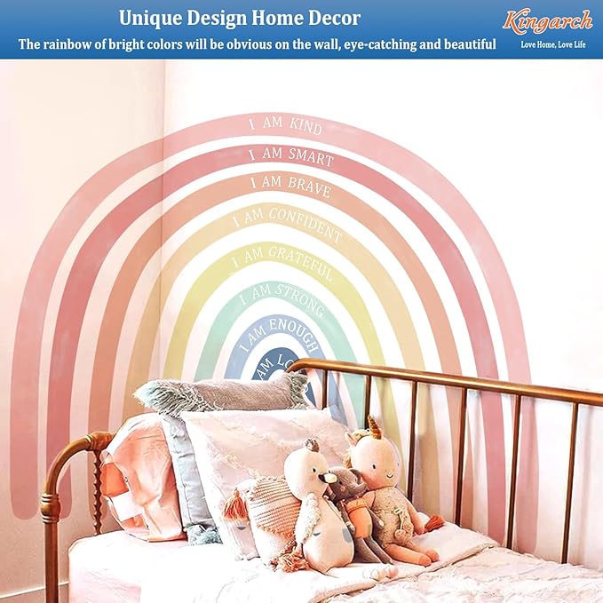 Large Watercolor Rainbow Wall Decals with Inspirational Quote, Colorful Peel and Stick Fabric Nursery Wall Decor, Removable Home Room Wall Murals Stickers for Kids Girls Toddler Bedroom Playroom