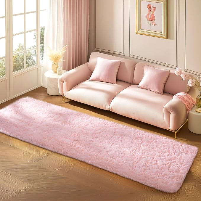 Ophanie Pink Runner Rug for Hallway, 2x6 Bedroom Bedside Living Room Rugs, Non Slip Fluffy Soft Shaggy Carpet for Kids Girls Boys Dorm Nursery Home Decor Aesthetic