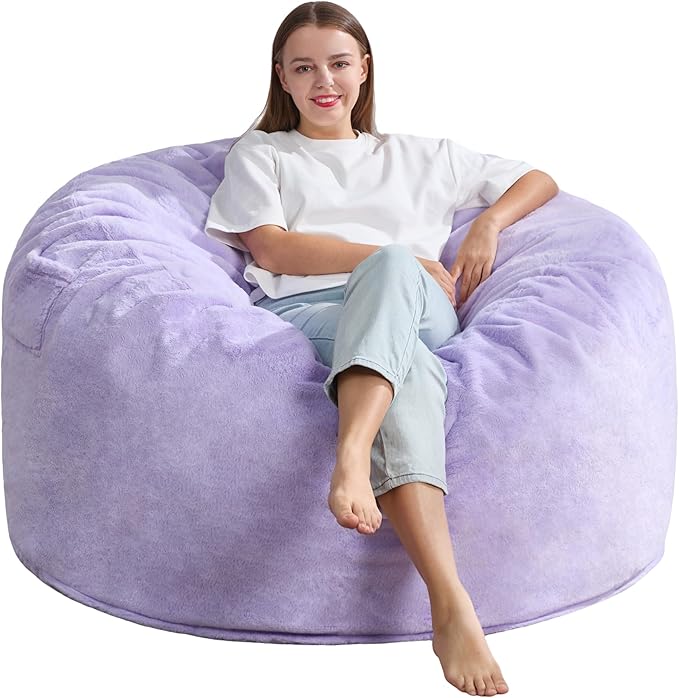 Hobestluk 4ft Bean Bag Chairs for Adults Large Beanbag Chair with Plush Faux Fur Cover Big Bean Bag Chair for Living Room Bedroom Dorm Office - Purple (44” x 44” x 24”)