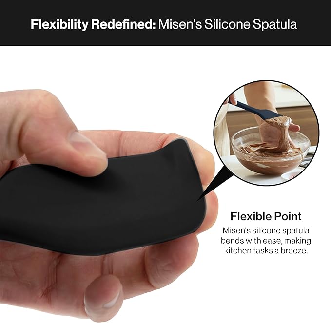 Misen Nonstick-Safe Silicone Spatula - Dishwasher Safe, Heat Resistant - Versatile Professional-Grade Kitchen Tool for Pancakes, Eggs, and Baking - Strong, Flexible, Durable Rubber Utensil - Black