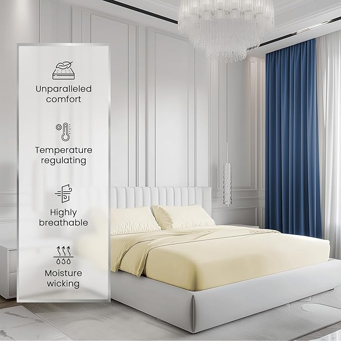 1000 Thread Count 100 % Cotton Full Bed Sheet Set, Ultrasoft & Lightweight, Breathable Hotel Sheets Full Size Bed Cotton, Deep Pocket Sheets For Full Bed fits mattresses upto 17"- Ivory