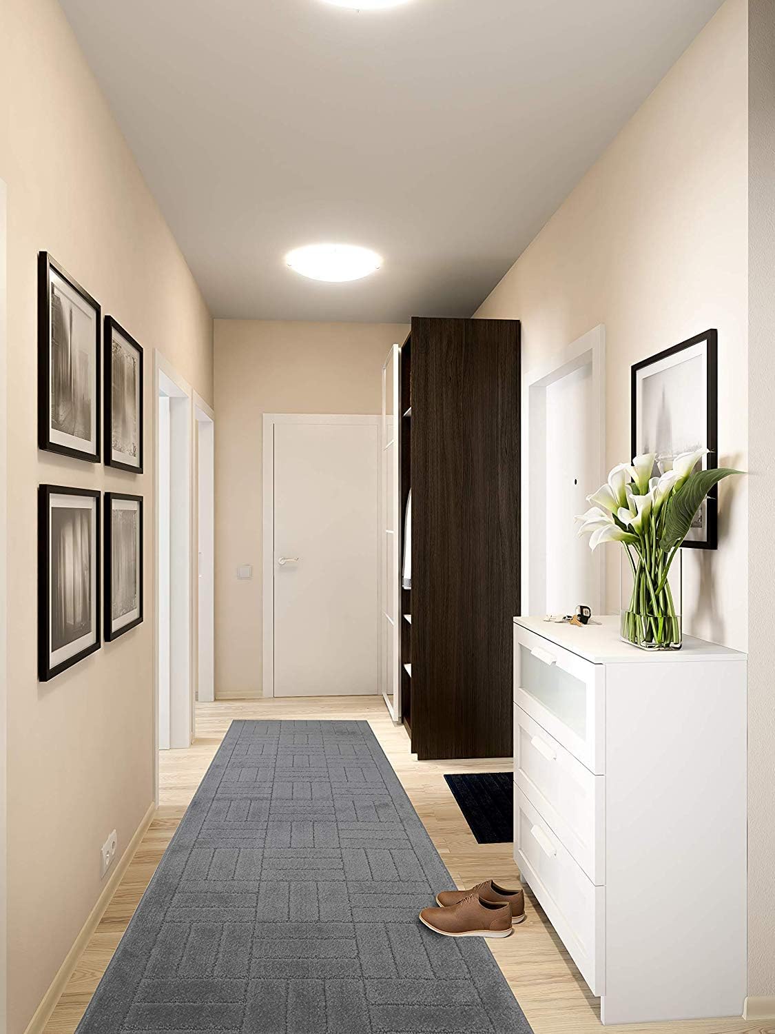 Custom Length Hallway Runner Rug,Slip Resistant,Bricks Dark Grey, 26 Inch X 31 feet, Sold and Priced Per Foot