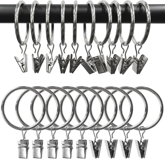 100 Pack Metal Curtain Rings with Clips, Drapery Clips Hooks, Decorative Curtain Rod Clips 1.5 in Interior Diameter, Silver