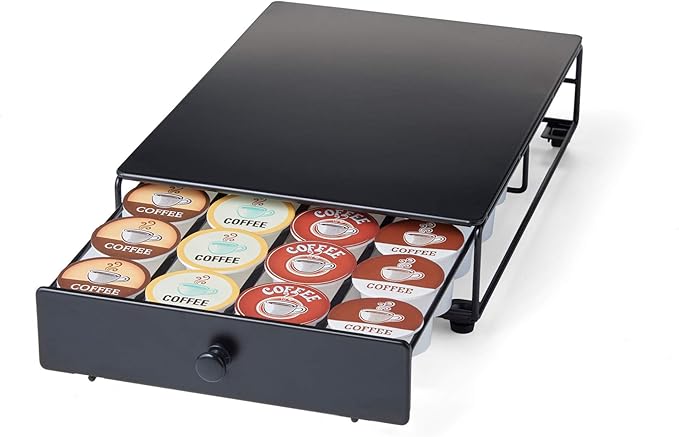 Nifty Solutions Capacity Nifty Rolling Mini Black Finish, Compatible with K-Cups, 24 Pod Pack Holder, Compact Under Coffee Pot Storage Drawer, Slim Home Kitchen Counter Organizer