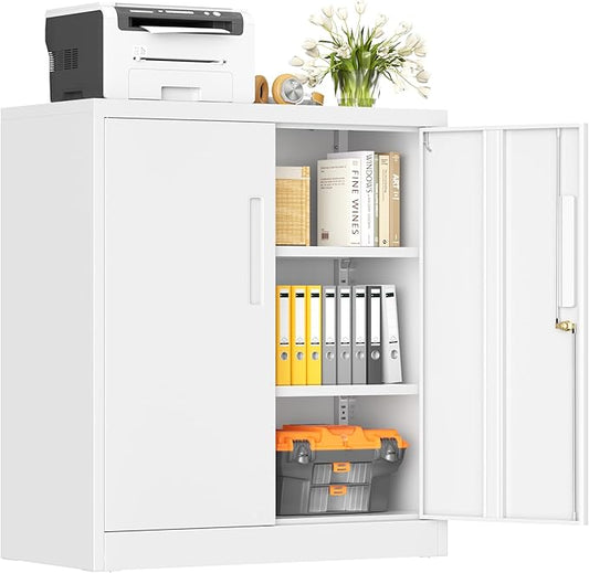 SUNCROWN 36” Metal Storage Cabinets with Doors and 2 Adjustable Shelves, Locking Tool Garage Cabinet, File Cabinets for Home & Office (White)