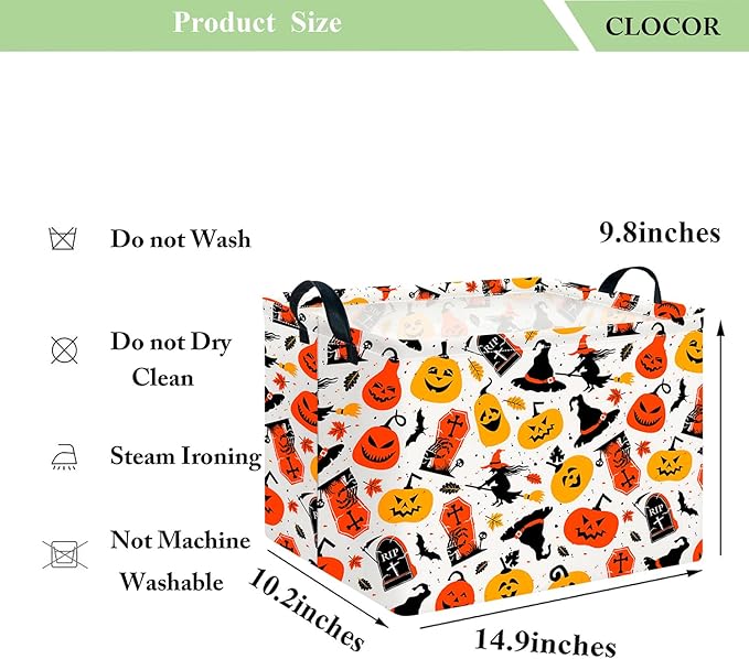 CLOCOR Rectangular Storage Basket Empty,Gift Basket for Kids,Waterproof Toy Storage Bin with Handles,Room Decor(Witch Halloween)