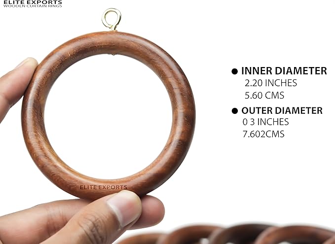 50 Pcs Curtain Rings with Clips Wooden, 3 inch for 1.5-2 inch Rod, Window Shower Curtain Hooks, Wood Curtain Rod Wood Curtain Rings with Eyelet, Drapery Rings, (50, 2.2 INCH Inner Dia)