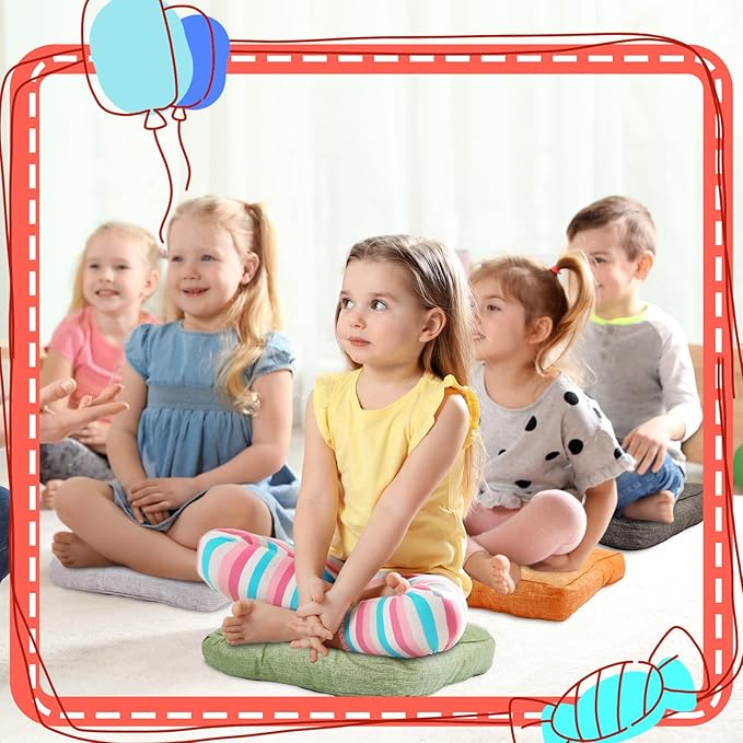 Juexica 8 Pcs Floor Cushions for Kids Floor Pillows Flexible Seating Cushions 3.5'' Thick Flexible Seating Classroom Furniture Meditation Seat Pillows for Home Nursery Yoga Decor(Colorful,Square)