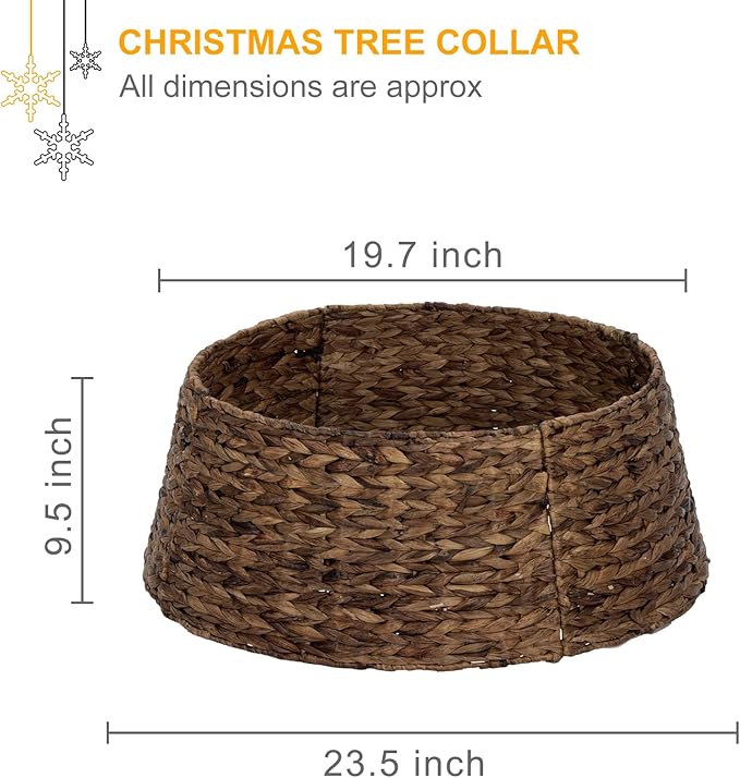 SUNNYPARK Christmas Tree Collar, 23.5’’ Hand-Woven Natural Water Hyacinth Christmas Tree Collar Basket Base Cover - Chestnut Brown