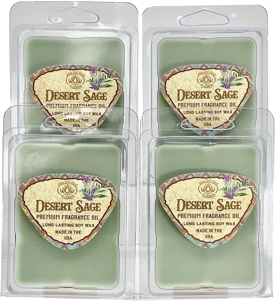 Scented Wax Melts for Wax Warmers - Highly Fragrant Air Freshener - 4 Pack Set of 6 Melt Cubes - Made in USA by Way Out West Candles (4, Desert Sage)