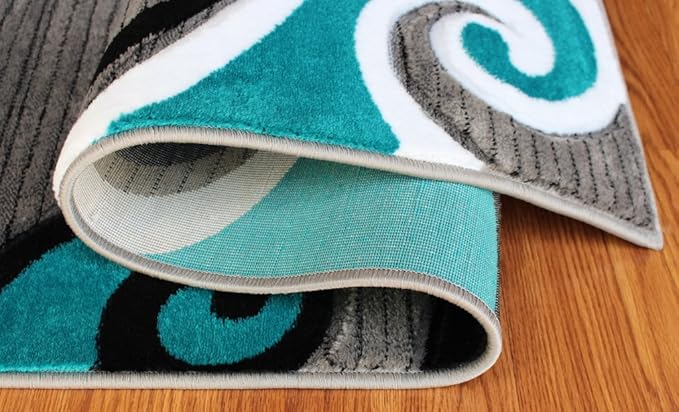 Masada Rugs, Sophia Collection Hand Carved Area Rug Modern Contemporary Turquoise White Grey Black (2 Feet 8 Inch X 10 Feet) Runner