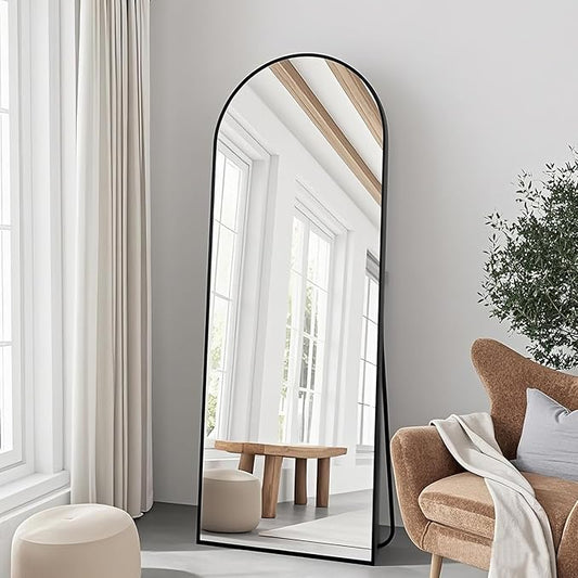 TinyTimes 57"x20" Arched Full Length Mirror, Full Floor Mirror with Stand, Large Full Body Mirror, Wall Mirrors for Bedroom Living Room, Aluminum Frame (Black)