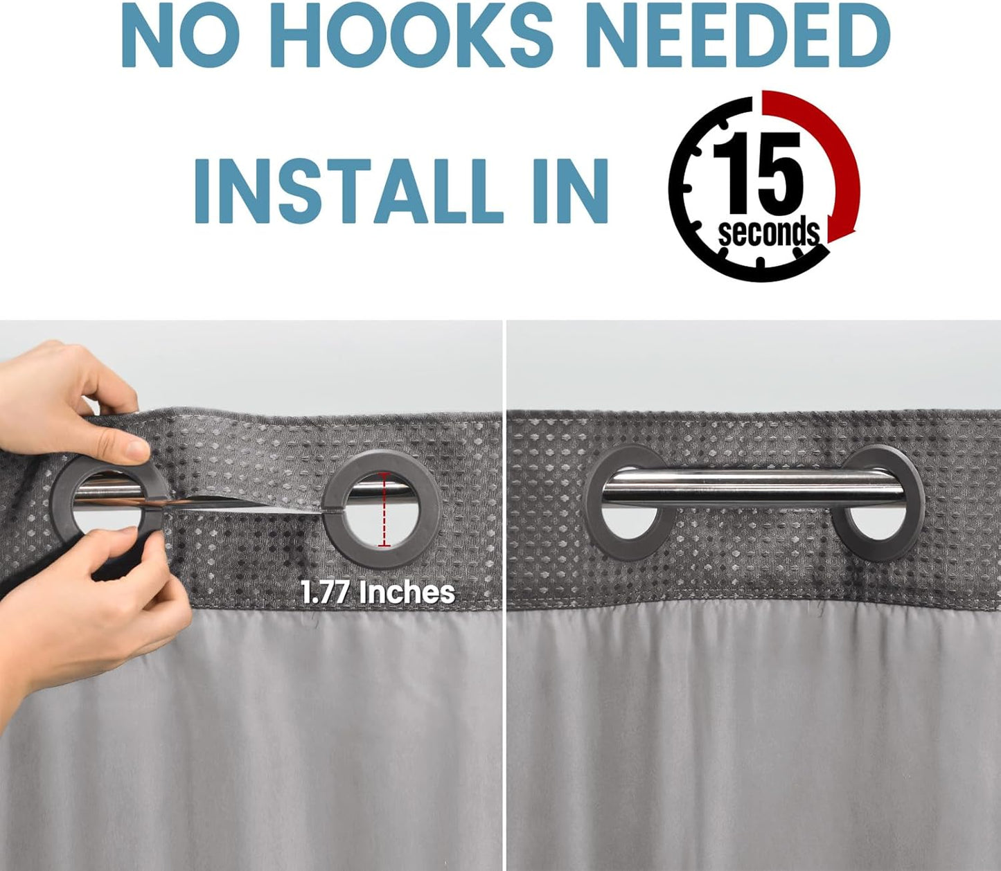 Charcoal Grey Long No Hook Shower Curtain with Snap in Liner,230GSM Waffle Weave Shower Curtains for Bathroom,71W x 86H