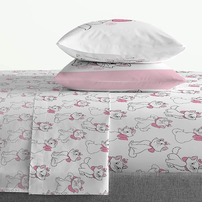 Jay Franco Kids Sheet Set with Fitted, Flat Sheets & Pillow Cover - Ultra-Soft Bedding with Pillowcase for Room Decor, White - Aristocats, 4 Piece Queen
