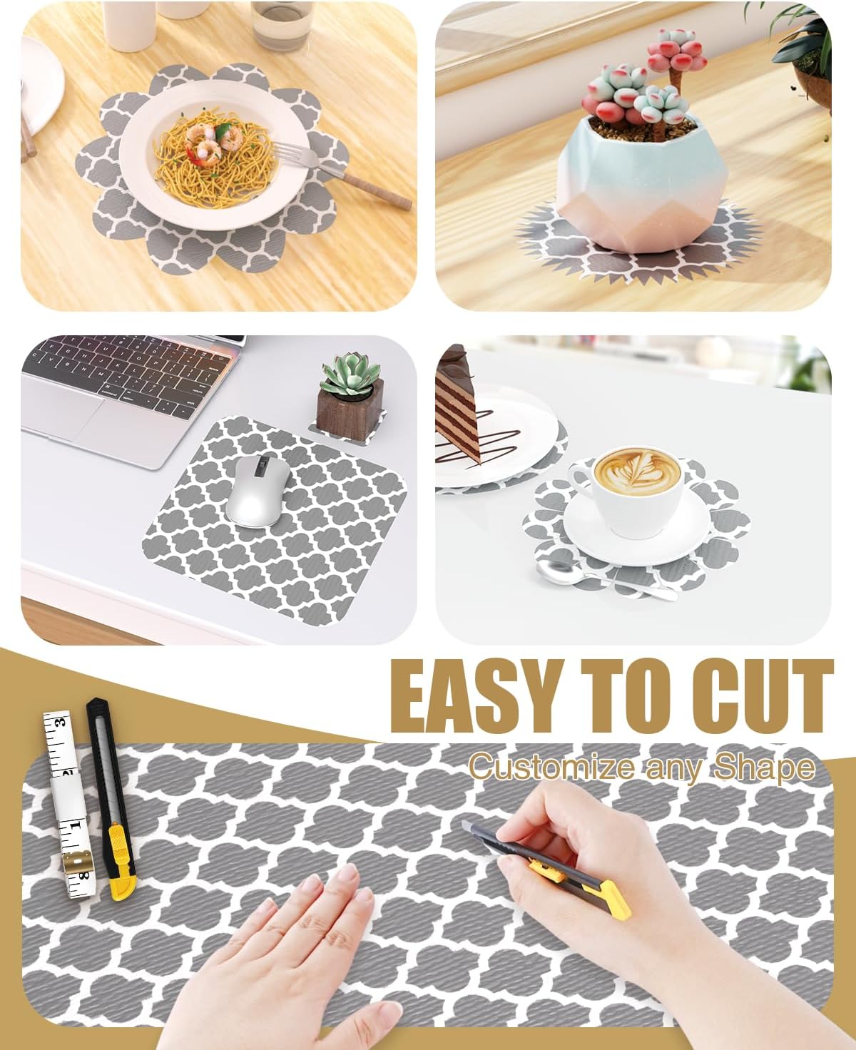 Drawer and Shelf Liner, Non-Adhesive Kitchen Cabinet Liners, Non Slip Shelf Paper Waterproof Washable Thickened for Dresser Pantry Shelve Bathroom Protector