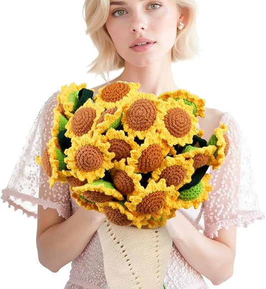 Sunflower Gifts for Women-Teacher Appreciation Gifts-Sunshine Teacher Friend Mom Sister Grandma Birthday Retirement Gifts,Thank you,Get well, Sunflower Crochet Flower Bouquet Blanket 63 Inches