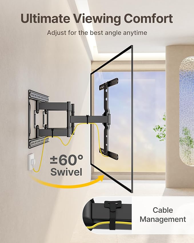 monTEK 1.1" Ultra Slim TV Wall Mount for 37-75 Inch TVs, 132lbs Heavy Duty, 4X Weight Tested, Full Motion Articulating Bracket, Max VESA 400x400mm, Fits 16/18" Studs