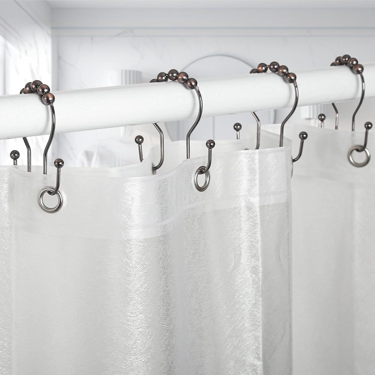 Goowin Shower Curtain Hooks, 12 Pcs Shower Curtain Rings, Stainless Steel Bronze Shower Curtain Hooks Rings Rust Proof, Balance Sliding Anti-Drop Double Shower Hooks for Shower Curtain Rod (Bronze)