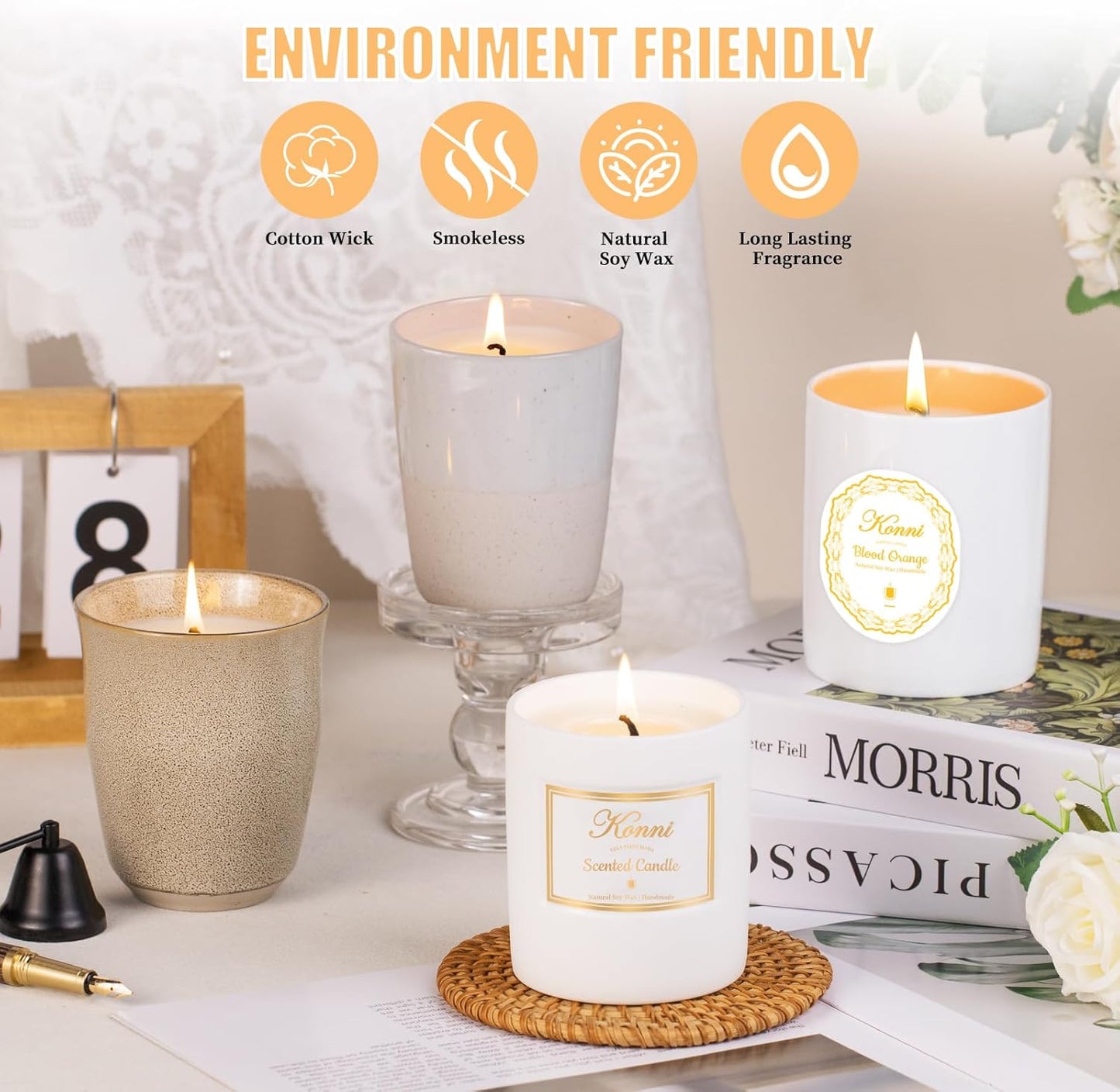 Scented Candle, 8oz Soy Candles, Red Rose Scented White Candles for Women & Men, Long-Lasting Aromatherapy Jar Candle Wax for Home, Bathroom, Non Toxic Candle Gift (Ceramic Cup 18)