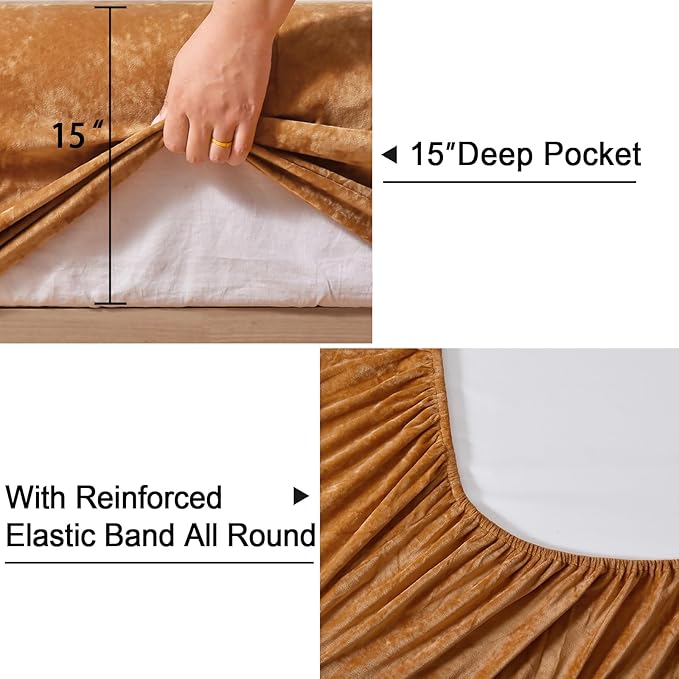 PHF Truly Velvet Fitted Sheet Only Twin Size, Luxury Super Soft Cozy Fuzzy Fleece Bottom Sheet, Deep Pocket Up to 16",Strenghth Elastic Band, Suitable for Fall Winter Spring,No Pillowcases,Brown Sugar