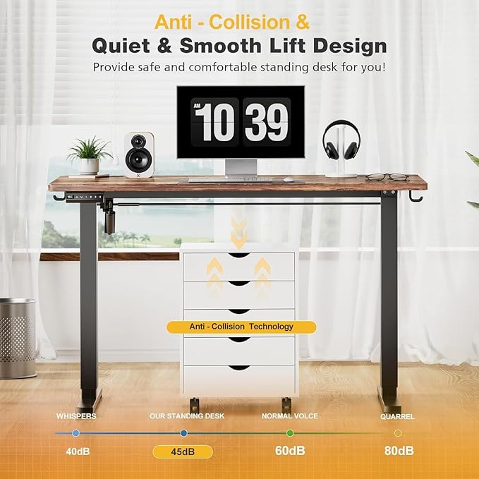 Standing Desk Adjustable Height, 55 x 24 in Electric Sit Stand up Desk for Home Office, Ergonomic Workstation Computer Desk with Two-Piece Desktop, Sit Stand Office Desk, Vintage Brown