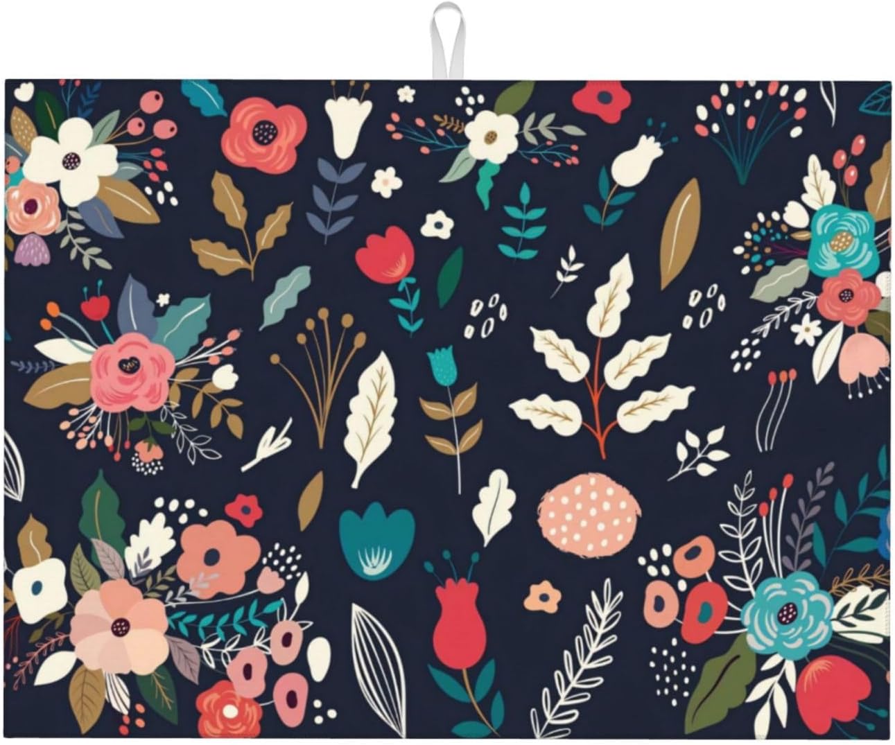 Colorful Flowers Black Dish Drying Mat 18x24 For Kitchen Counter Absorbent Microfiber Dishes Pad Dish Drainer Rack Mats Fast Dry Kitchen Accessories
