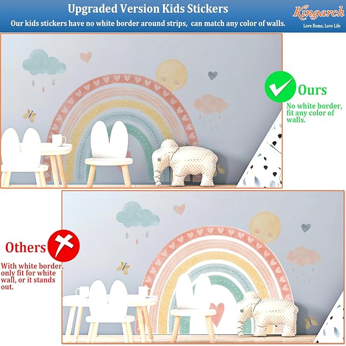 Large Watercolor Rainbow Wall Decals, Boho Sun Clouds Peel and Stick Fabric Nursery Wall Decor, Home Room Wall Decor Murals Stickers for Kids Girls Toddler Bedroom Living Room Playroom