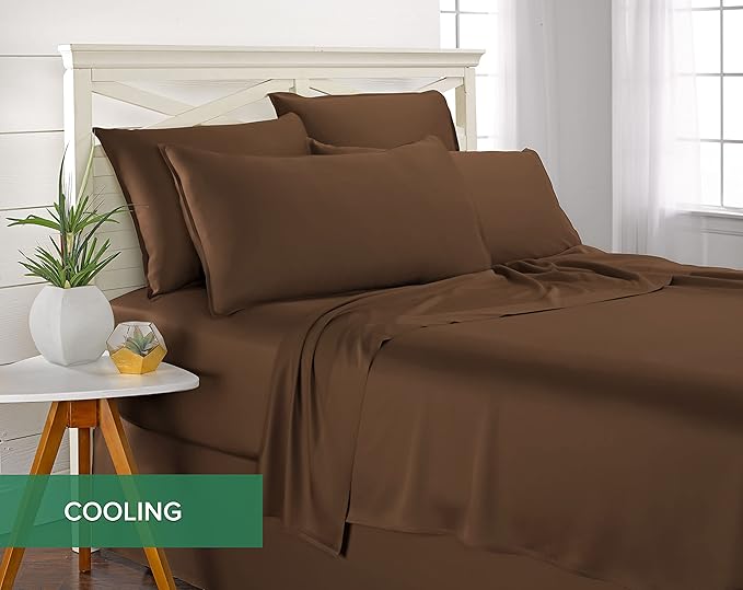 Split King Sheets by Pure Bamboo, Genuine 100% Organic Viscose Derived from Bamboo Bed Sheet Set, Soft & Cooling, Double Stitching *Not for Split Top (Split King, Coconut Husk)