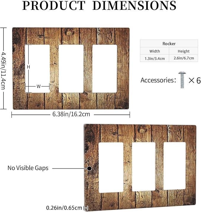 Rustic Brown Wood Natural Wooden Light Switch Covers 3 Gang Rocker Decorative Triple Outlet Wall Plate Cover Switchplate Electrical GFCI for Bedroom Home Decor