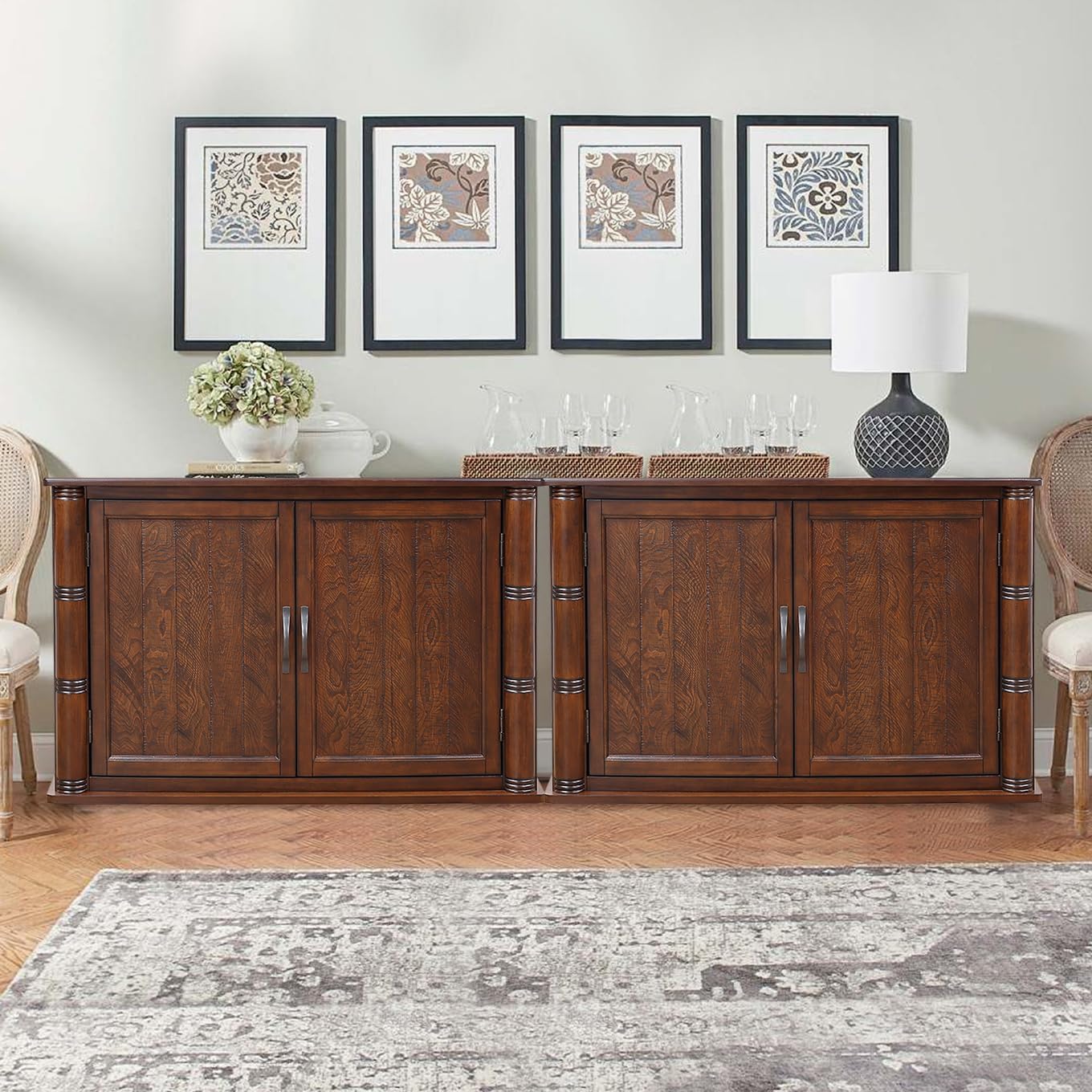 HMFULE 40" Sideboard Cabinet 2-Doors Solid Wood, Retro Buffet Cabinet with Storage Adjustable Shelf, Console Table Accent for Hallway, Living Room, Dining Room, Kitchen, Entry Way (Brown)