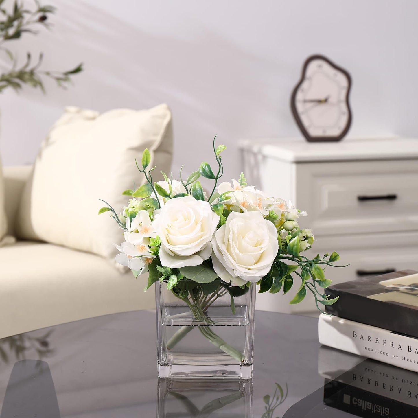 Square Glass Vases Set of 4, 5" x 5" x 5" Clear Flower Vases for Centerpieces, Square Vase for Flowers, Small Vase for Wedding, Party, Home Office Decoration