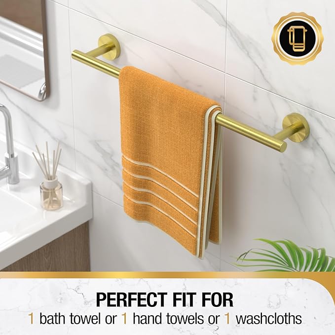 HITSLAM Gold 19.8 Inch Towel Bar for Bathroom, SUS304 Stainless Steel Bathroom Towel Rack Wall Mounted, Modern Home Decor Bath Towel Holder with Hardware Accessories