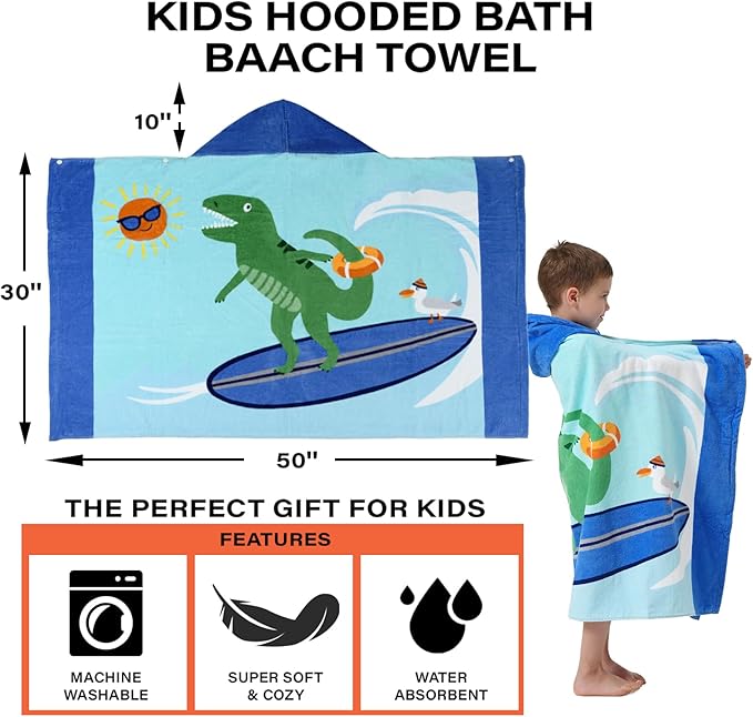 Kids Bath Towels, Kids Towel Girls Boys Hooded Beach,Bathroom,Pool Swim Towels 30 × 50 INCH Large Size Ultra Absorbent Cute Cartoon Animal Full Vitality 100% Cotton Wearable Wrap for Child