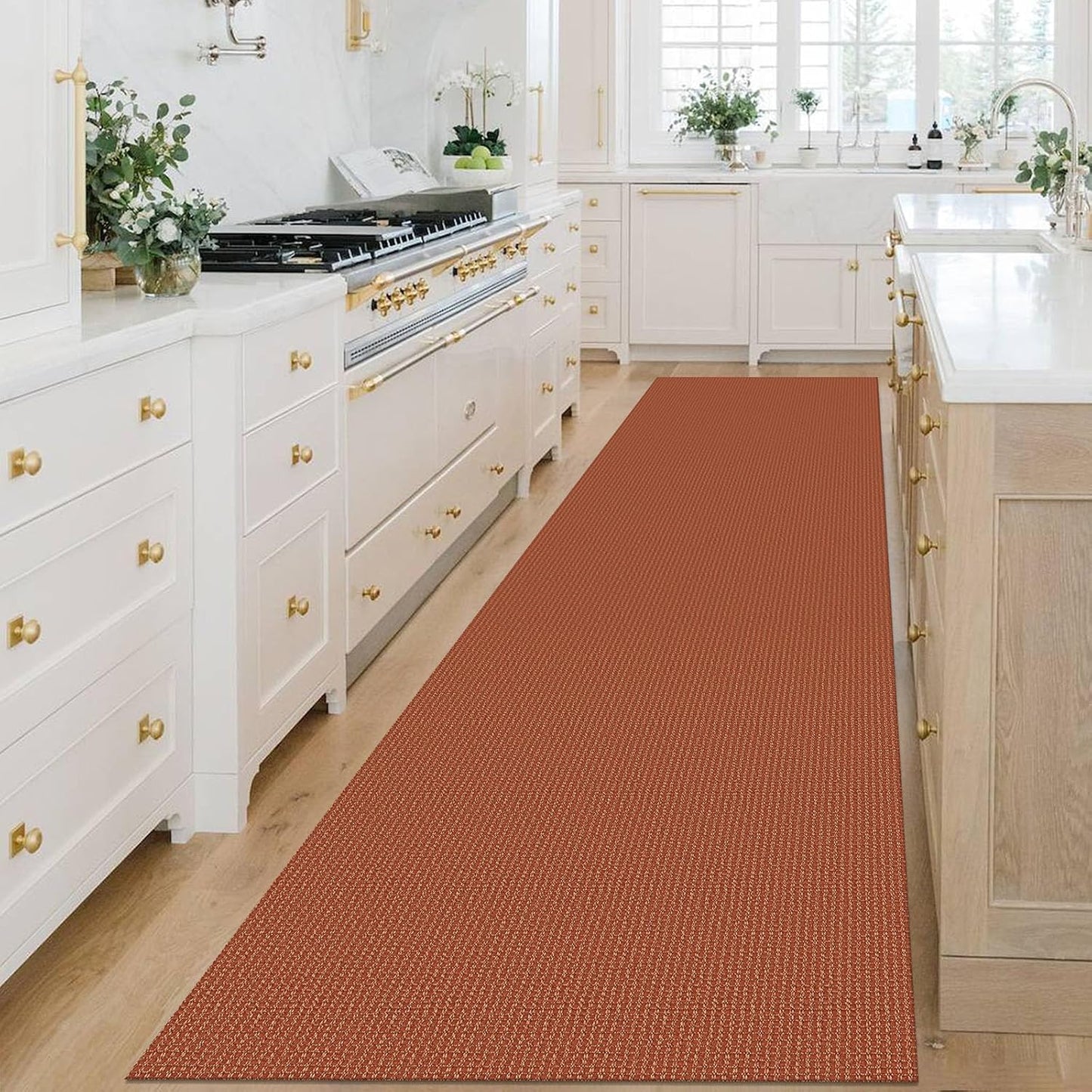 KOZYFLY Extra Long Runners for Hallways 3x14 ft Washable Kitchen Runner Non Slip Rubber Backed Hallway Rug Cotton Entryway Runner Rug Floor Carpet for Indoor Hall, Kitchen, Stair, Orange/Tan