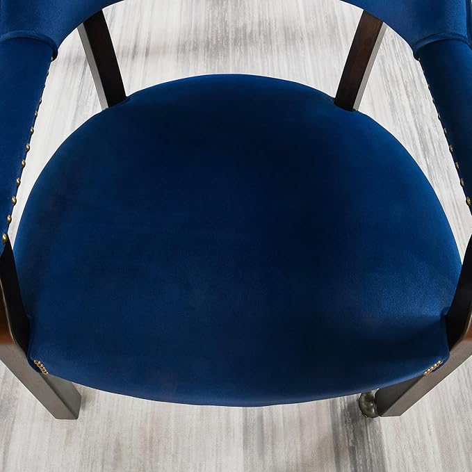 Dinning Chairs with Wheels and Arms Set of 4, Solid Wood Office Desk Chairs with Frosted Velvet Upholstered, Classic Swivel Accent Chairs, 31.5" H Boss Caption's Chair, Ocean Blue XXY-HT22-OB