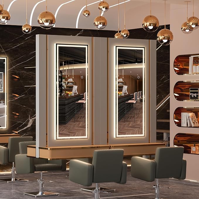 Hasipu LED Door Mirror Full Length, 44" x 15.8" Lighted Over The Door Hanging, Full Body Wall Mounted, Light Up Long Dressing, Square White