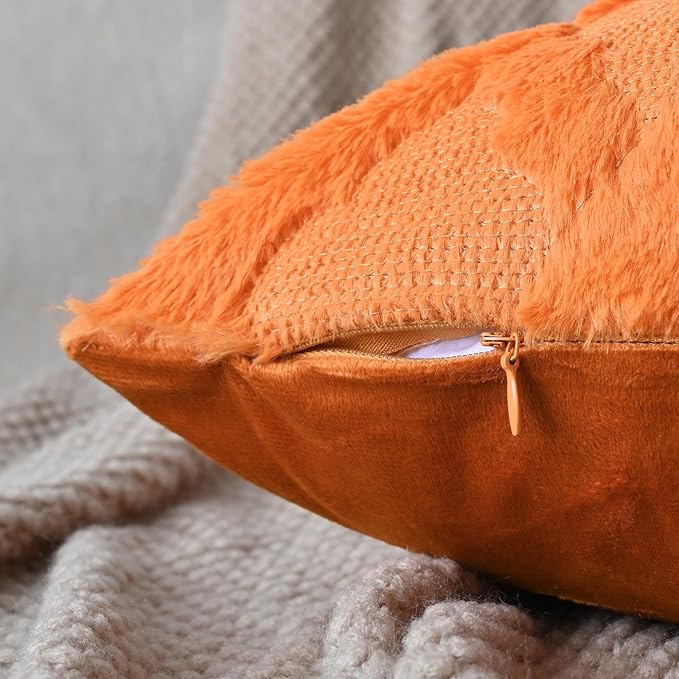 Set of 2 Soft Moroccan Throw Pillow Covers 22x22 Inch Plush Boho Decorative Pillow Cover Accent Cushion Case for Couch Sofa Bed, Orange