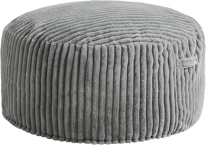 Hobestluk 5ft Bean Bag Chairs for Adults Large Beanbag Chair with Stripe Plush Cover Big Bean Bag Chair for Living Room Bedroom Dorm Office -Grey (50” x 50” x 24”)