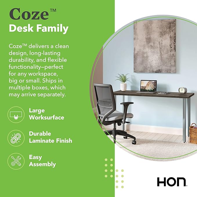 HON Coze Home Office Desks, Sturdy Table Computer Desk, 42", Walnut Top, Black Base