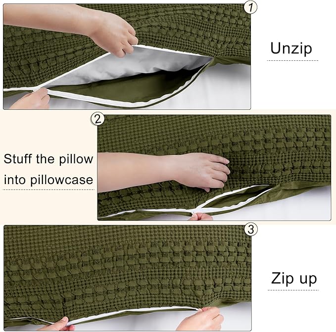 PHF 100% Cotton Waffle Body Pillowcase with Zipper, 1 Pack 20" x 54" Soft Skin-Friendly Pillow Sham, No Filling, Aesthetic Woven and Breathable Waffle Weave Body Pillow Cover for Bed, Capulet Olive