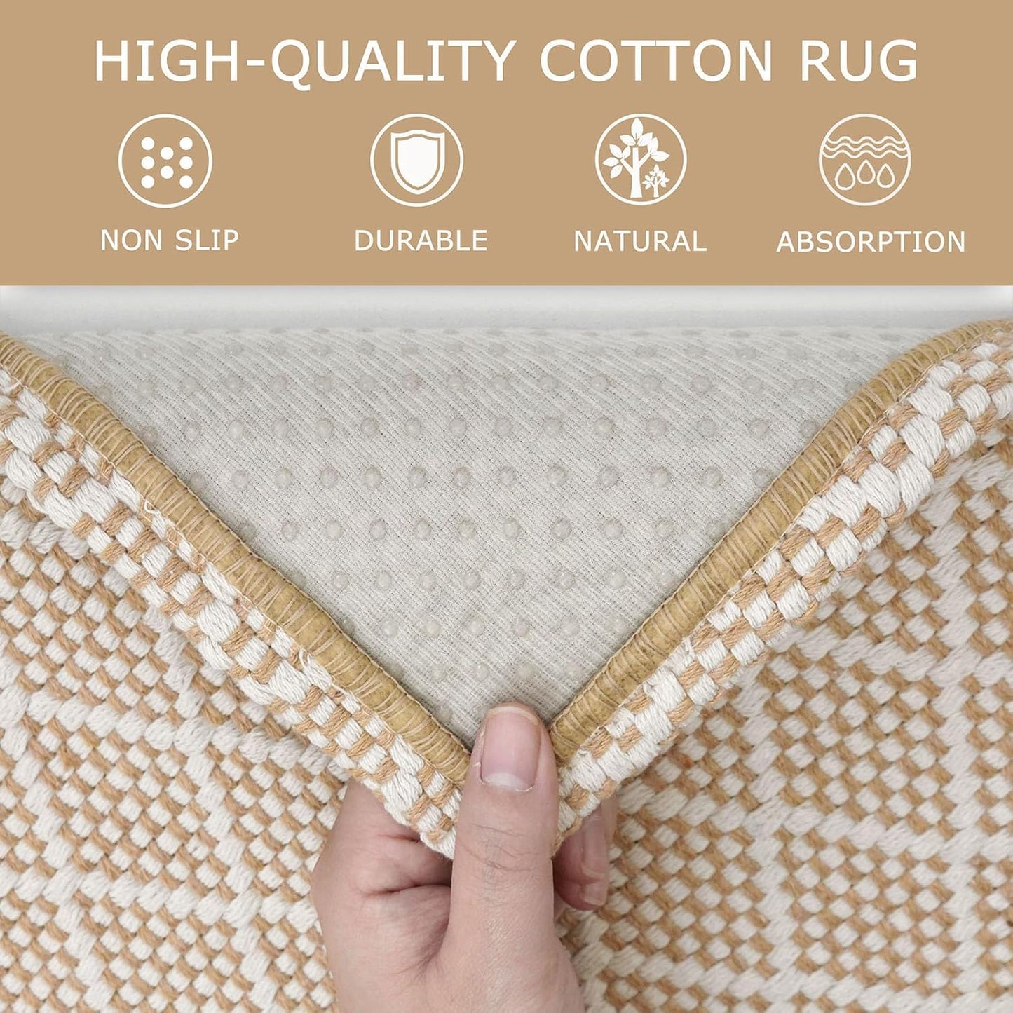 KOZYFLY Runner Rug 2x5 Ft Washable Runners for Hallways Non Slip Rubber Backed Kitchen Runners, Braided Entryway Runner Indoor, Floor Carpet for Hallway Kitchen Entryway Bedroom, Tan/Beige