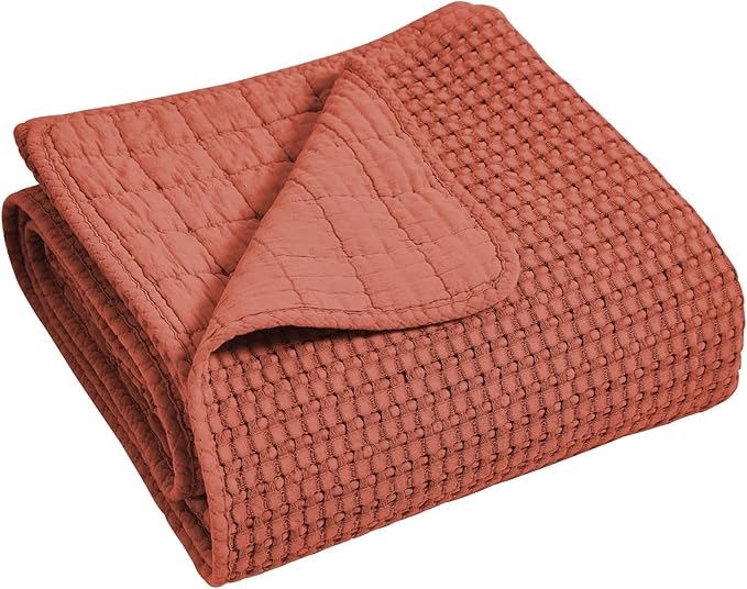 Levtex Home Mills Waffle Twin Bedspread Set (84x104in) with 1 Pillow Sham (26x20in) - Adobe - 100% Cotton Twin Size Bedspread Set - Lightweight, Soft, Pre-Washed