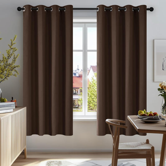 Deconovo Blackout Curtains for Bedroom – Set of 2 52W x 45L Inch Thermal Insulated & Noise Reducing Panels–Home Window Room Darkening Sustainable Grommet Drapes for Living Room and Nursery, Chocolate
