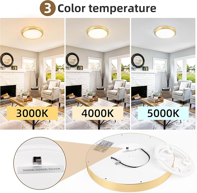 Hlite 4pack 9 Inch Flush Mount LED Ceiling Light Fixture,18W 1800LM Super Slim Light Fixtures Ceiling Mount 3000K/4000K/5000K 3CCT Selectable,Light Fixtures for Kitchen,Bedroom (Gold)