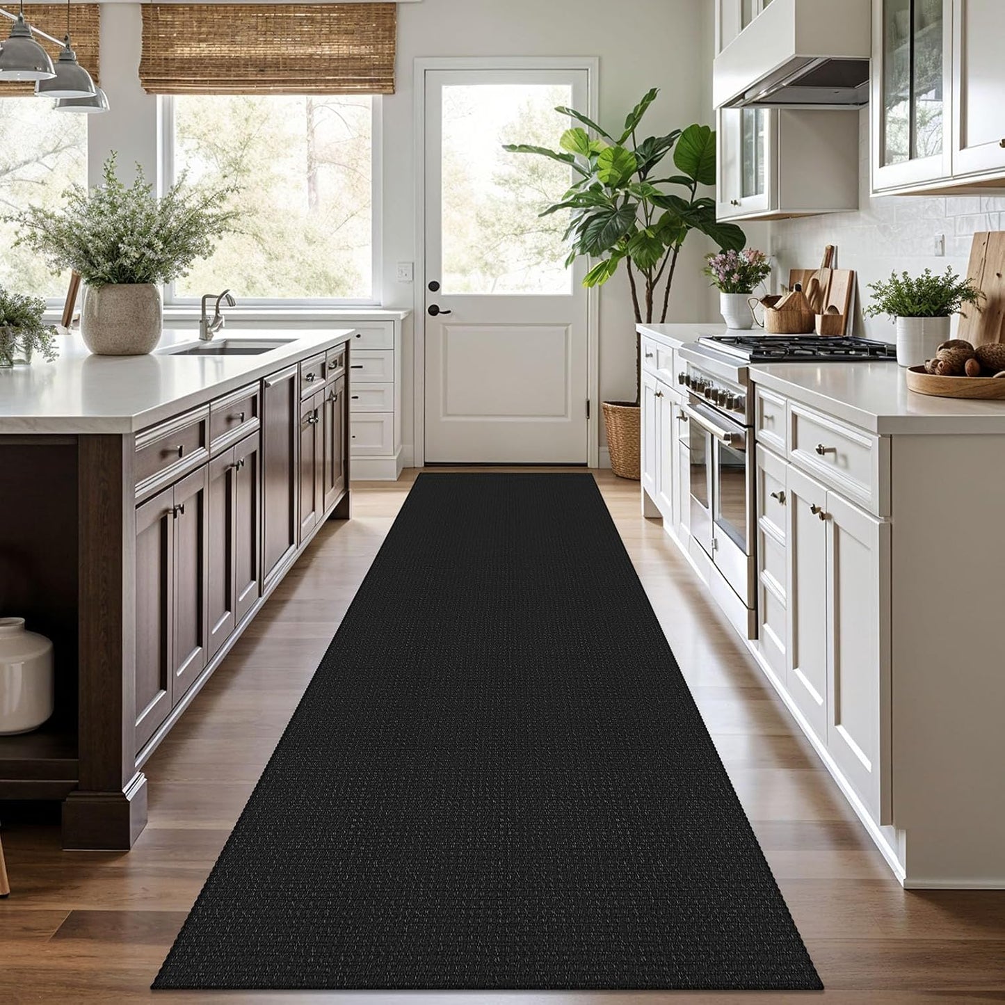 KOZYFLY Runners for Hallways 3x10 ft Washable Kitchen Runner Non Slip Rubber Backed Hallway Rugs Cotton Entryway Runner Rug Floor Carpet for Indoor Hall, Backdoor, Kitchen, Black/Dark Grey