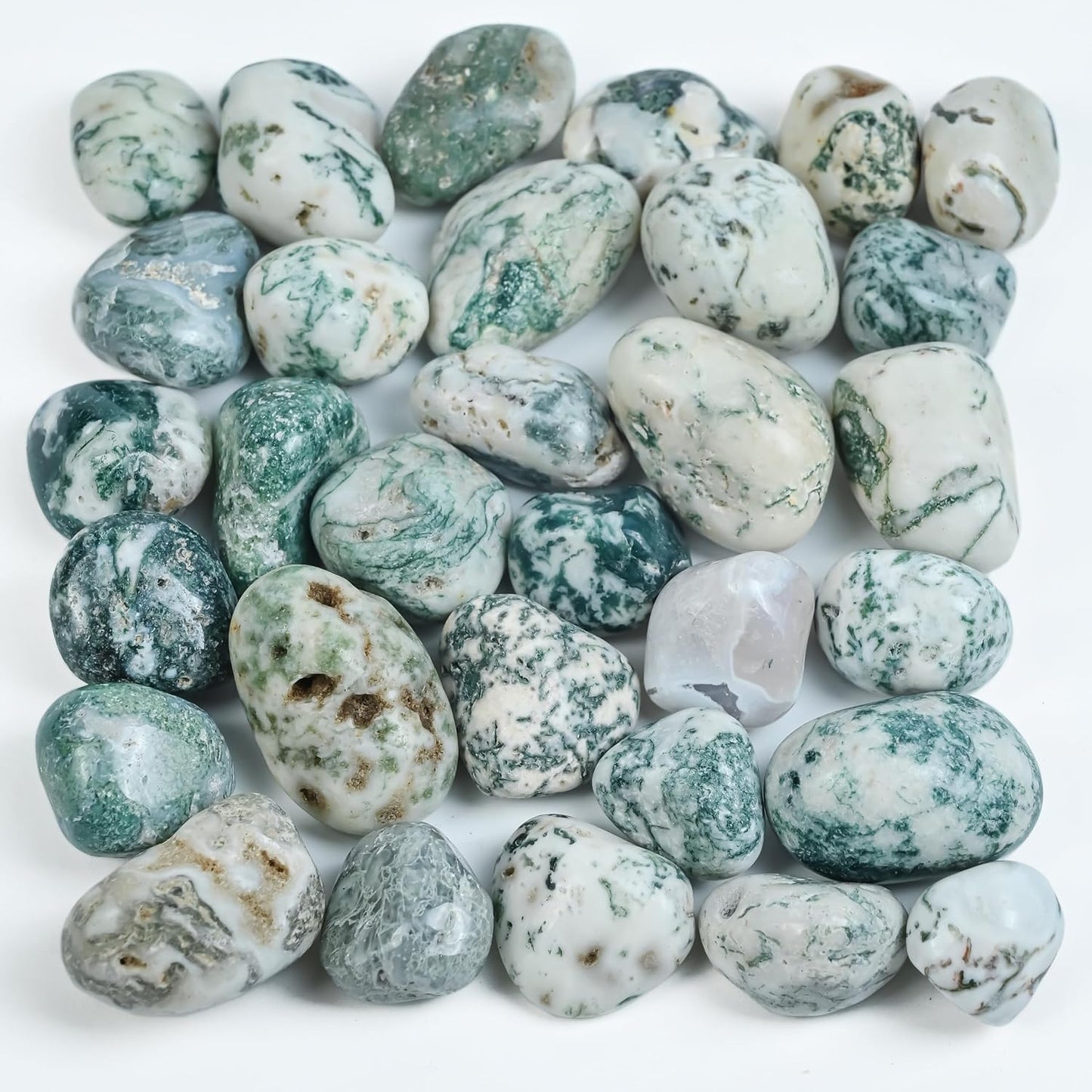 Crocon 1lb Tree Agate Tumble Stones Stones Set Pocket Crystal Healing Gemstones Balancing Tumble Collection Palm Stone Meditation Good Luck Charm Gift Craft Home Decor Size: 20-25 mm 1 LB